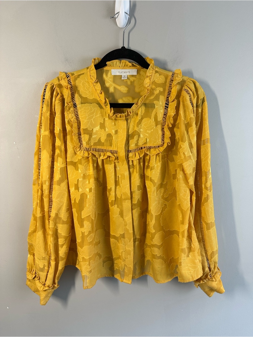 Anthropologie Flat White Burnout Floral Semi- Sheer Button Down Top Size M